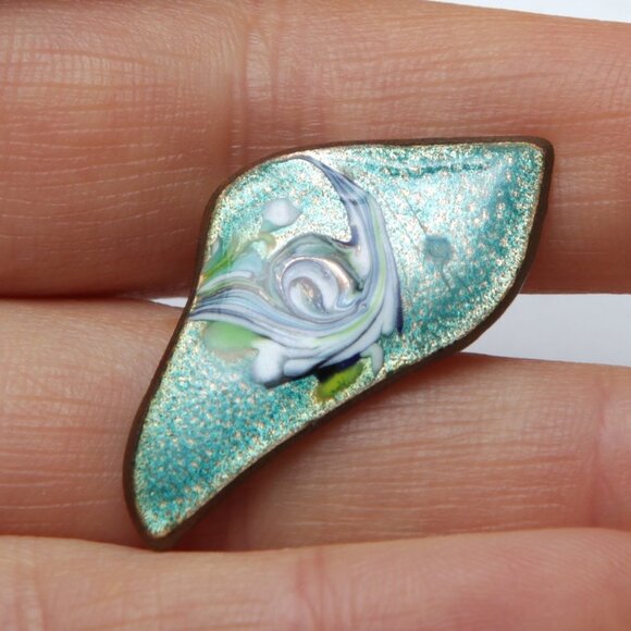 Vintage Copper Plated Enamelled Cuff Links Green Swirl 1963 Marked Casual Party - Picture 7 of 10